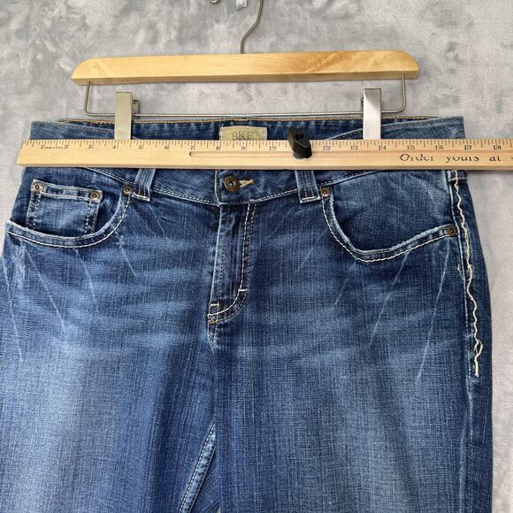 BKE Culture Stretch Jeans Womens 32x33.5 Blue Denim Bootcut Mid Rise Distressed - Picture 9 of 13